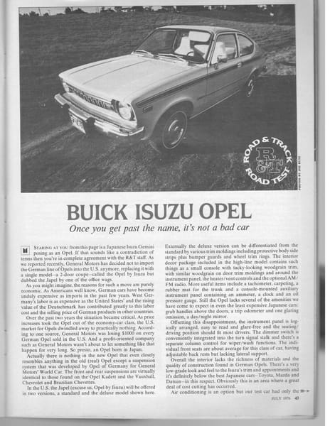 1976 Vintage R&T Review: Buick Opel by Isuzu - Once You Get Past the Name It's Not a Bad Car 1 scans0009