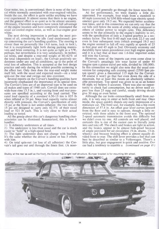 Vintage Reviews: 1960 Chevrolet Corvair - Motor Life and Road & Track Test Versions With Powerglide, 3-Speed and 4-Speed Manuals 8 Corvair Car Life 5