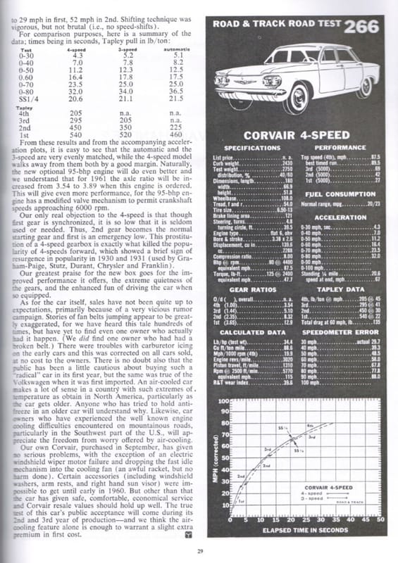 Vintage Reviews: 1960 Chevrolet Corvair - Motor Life and Road & Track Test Versions With Powerglide, 3-Speed and 4-Speed Manuals 13 Corvair Car Life 8