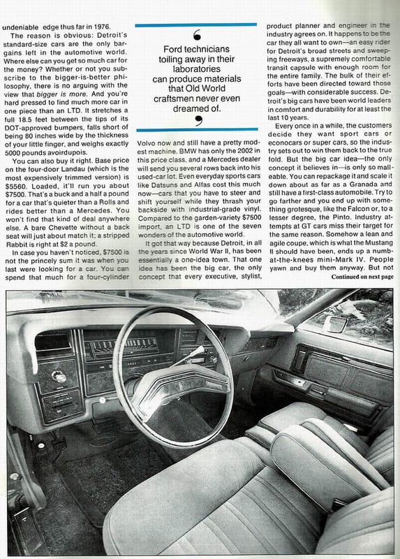 Vintage Car And Driver Review: 1976 Ford LTD – "All Is Well with the American Dream" 7 LTD4