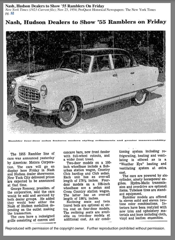 Junkyard Classic/Automotive History: 1955 Rambler Cross Country - How Rambler Won The Compact And Price Wars Of The 1950's And Saved AMC 46 Rambler 1955 NYT