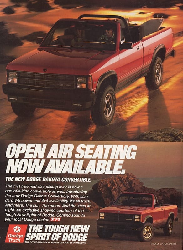 1988 Dodge Dakota: Not Too Big, Not Too Small -- Quietly Defining The Modern Midsize Truck 2 89 91 dakota convertible ad 1