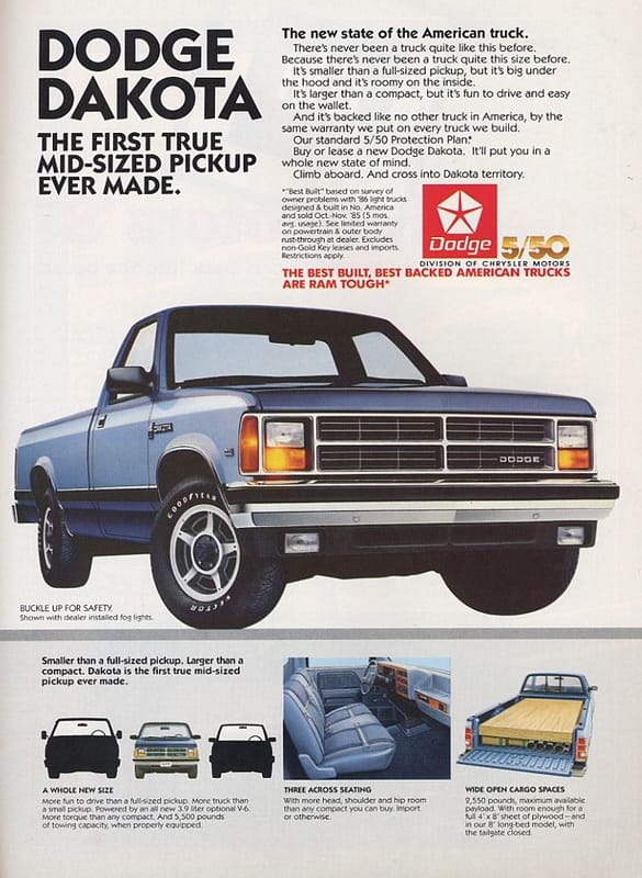 1988 Dodge Dakota: Not Too Big, Not Too Small -- Quietly Defining The Modern Midsize Truck 7 1987 Dodge Dakota ad 01