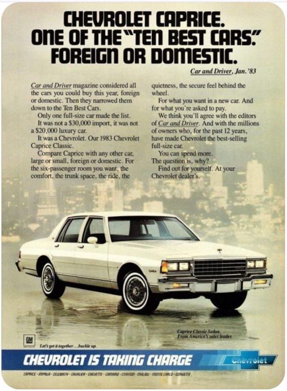 COAL: 1984 Chev Caprice - Second Verse, Same(?) as the First 5 Caprice Ad S