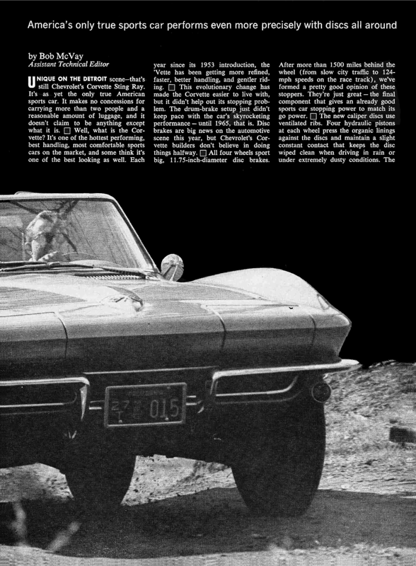 Vintage M/T Review: 1965 Chevrolet Corvette Sting Ray Convertible – A Walk On The Mild(er) Side 5 Motor Trend, April 1965, page 47, right side of the lead image above, with the nose of the 1965 Corvette convertible, this time with the text above it