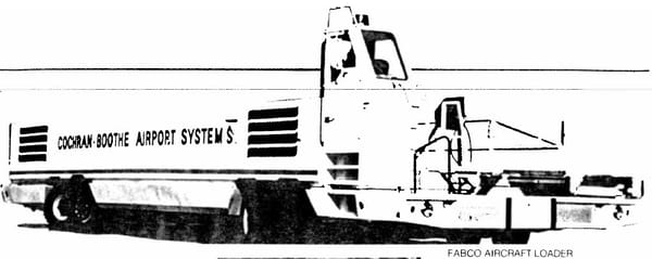 Fabco Aircraft Loader from the late 1960's, for the first wide-body aircraft, designed to load baggage quickly by having it pre-positioned on the high deck