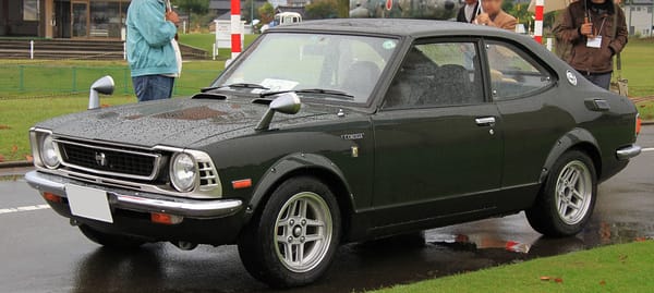 Two Dozen Green Cars And Trucks To Mark The Start of Spring 13 Front 3q view of an Indianapolis Olive 1973 Corolla Levin TE27 coupe with aftermarket alloy wheels
