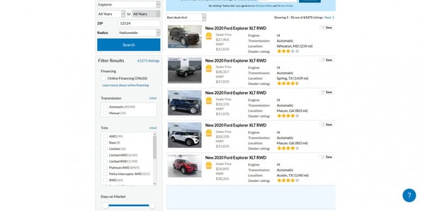 QOTD: Would You Pay $10,000 Over MSRP for a Kia Telluride or Hyundai Palisade? 5 Screenshot 2020 01 23 New Ford Explorer for Sale in Fishkill NY CarGurus1