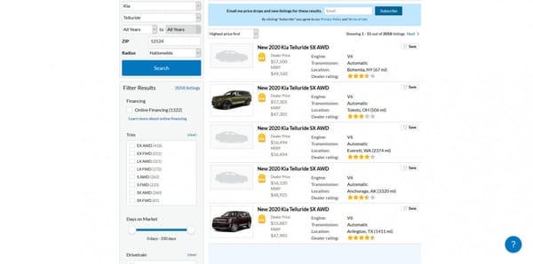 QOTD: Would You Pay $10,000 Over MSRP for a Kia Telluride or Hyundai Palisade? 2 Screenshot 2020 01 23 New Kia Telluride for Sale in Fishkill NY CarGurus