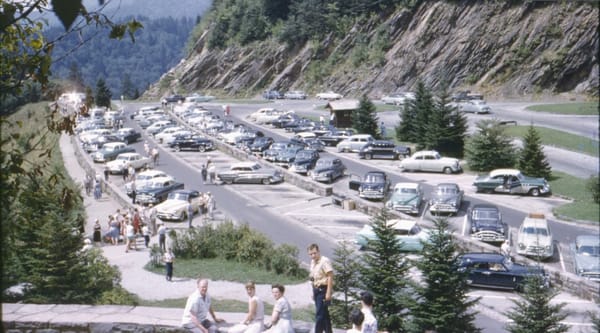 Vintage Snapshot: Great Smoky Mountains Overlook; Early 1950s - Who Can ID Them All? 1 Smokeys Parking Lot Early 1950s