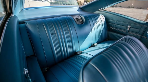 Vintage Car Life Review: 1967 Chevrolet Impala SS 427 – "A Family Car For A Swinging Family" 21 Back seat of a 1967 Chevrolet Impala SS 427 Sport Coupe with blue vinyl trim