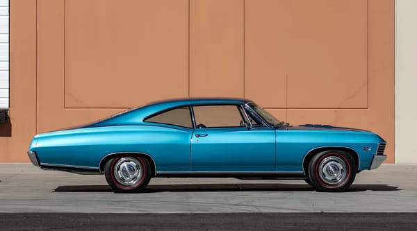 Vintage Car Life Review: 1967 Chevrolet Impala SS 427 – "A Family Car For A Swinging Family" 3 Side view of a Marina blue 1967 Chevrolet Impala SS 427 with rally wheels