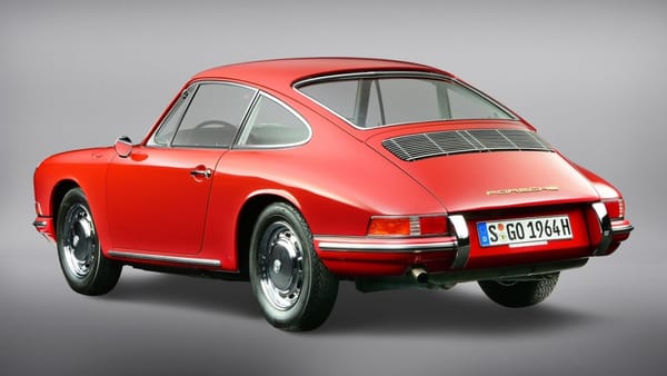 Vintage AMS Review: How the 1964 German Cars Accelerate – Including the New Porsche 911 9 Rear 3q view of the Porsche Museum's red Porsche 901