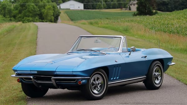 Vintage M/T Review: 1965 Chevrolet Corvette Sting Ray Convertible – A Walk On The Mild(er) Side 14 Front 3q view of a Nassau Blue 1965 Chevrolet Corvette Sting Ray convertible with the top down