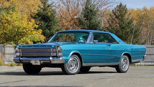 Left front 3q view of a metallic aqua 1966 Ford Galaxie 7-Litre