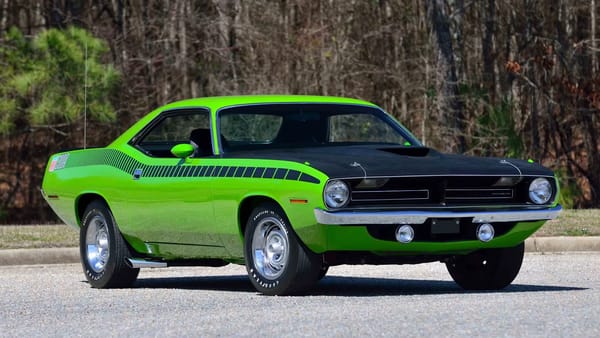 Two Dozen Green Cars And Trucks To Mark The Start of Spring 7 Front 3q view of a Sassy Grass Green 1970 Plymouth AAR 'Cuda