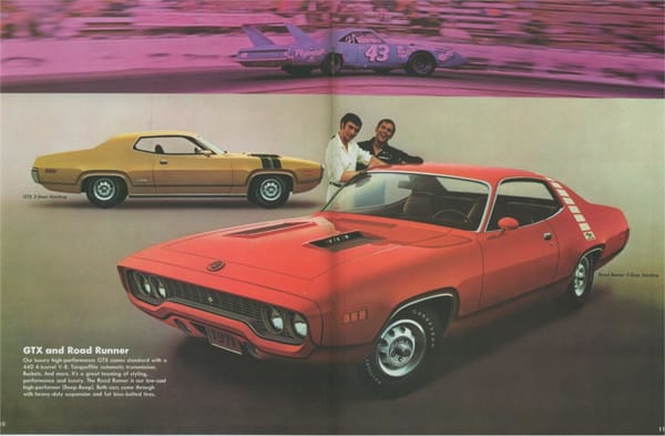1971 Plymouth Road Runner & GTX brochure pages were sourced from www.oldcarbrochures.org.