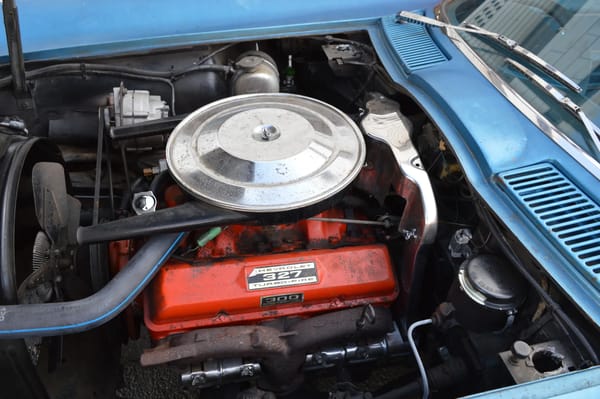 Vintage M/T Review: 1965 Chevrolet Corvette Sting Ray Convertible – A Walk On The Mild(er) Side 20 Chevrolet L76 327 engine in a Nassau Blue 1965 Corvette Sting Ray convertible