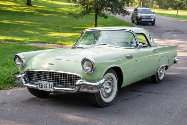 Two Dozen Green Cars And Trucks To Mark The Start of Spring 2 Front 3q view of a Willow Green 1957 Ford Thunderbird with a matching hardtop