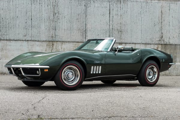 Two Dozen Green Cars And Trucks To Mark The Start of Spring 23 Front 3q view of a Fathom Green 1969 Chevrolet Corvette convertible