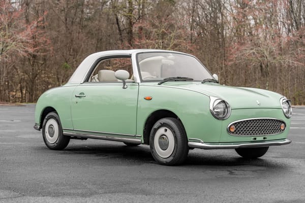 Two Dozen Green Cars And Trucks To Mark The Start of Spring 18 Front 3q view of an Emerald Green 1991 Nissan Figaro with a white roof