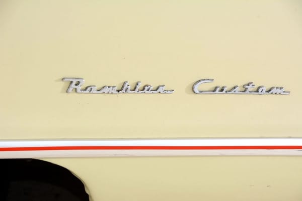 1950 Nash Rambler Custom Station Wagon – The Original Luxury Compact Turns 75 14 Fender lettering on an ivory 1950 Nash Rambler, reading "Rambler Custom"