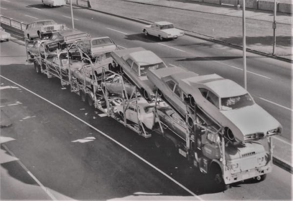 Vintage Car Carrier of the Day: 1957 Ford "Big Job" F800 Hauling A Load Of 1959 Chevys 3 51062420911 a04a3b401f k