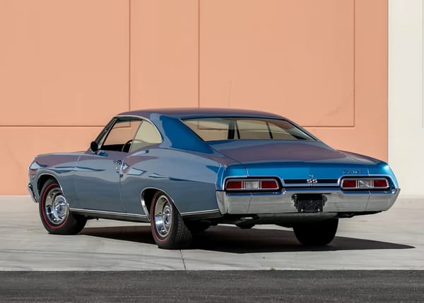 Vintage Car Life Review: 1967 Chevrolet Impala SS 427 – "A Family Car For A Swinging Family" 15 Left rear 3q view of a Marina Blue 1967 Chevrolet Impala SS 427