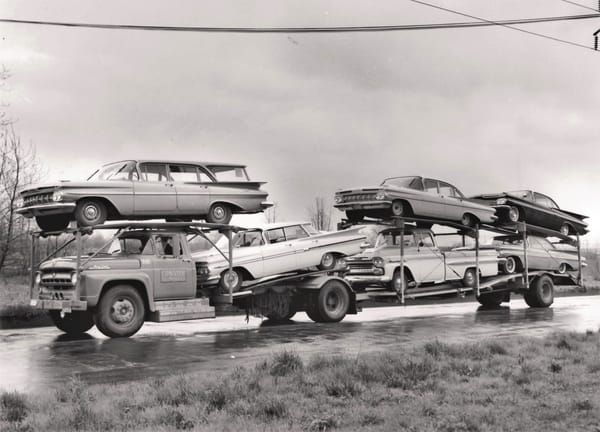 Vintage Car Carrier of the Day: 1957 Ford "Big Job" F800 Hauling A Load Of 1959 Chevys 1 51070859342 a451503a58 k