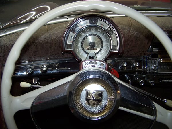 Early Hydra-Matic Users: Many Non-GM Automakers Bought This Pioneering Automatic Transmission 21 Dashboard, wheel, and shift quadrant of a 1951 Kaiser DeLuxe Dragon with Hydra-Matic transmission