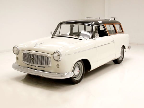 1950 Nash Rambler Custom Station Wagon – The Original Luxury Compact Turns 75 21 Studio shot front 3q view of a Frost White 1960 Rambler American Custom station wagon with woodgrain trim