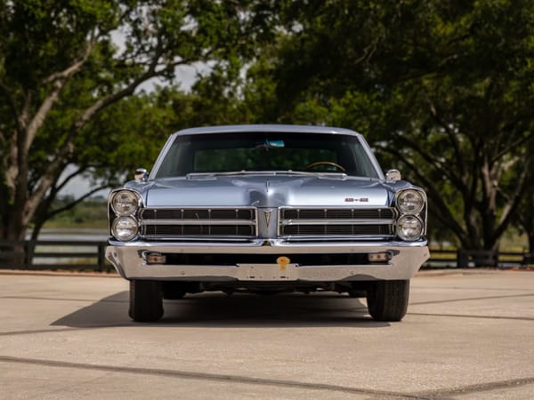 Vintage Car Life Review: 1965 Pontiac Catalina 2+2 421 HO – 2 Plus 2 Does Not Equal GTO 18 Front view of a Fontaine Blue 1965 Pontiac Catalina 2+2 hardtop