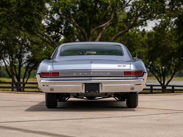 Vintage Car Life Review: 1965 Pontiac Catalina 2+2 421 HO – 2 Plus 2 Does Not Equal GTO 20 Rear view of a Fontaine Blue 1965 Pontiac Catalina 2+2 hardtop