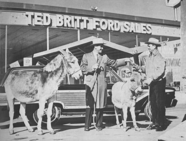 "Win A Steer!" -- The Ridiculous Ted Britt Ford Ads Of The 1960s 6 Donkeys