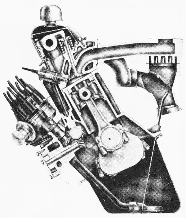 Vintage R&T Review: 1960 Valiant — A Technical Analysis Of Chrysler's New Compact 17 B&W cutaway illustration of a 1960 Chrysler 170 Slant Six engine
