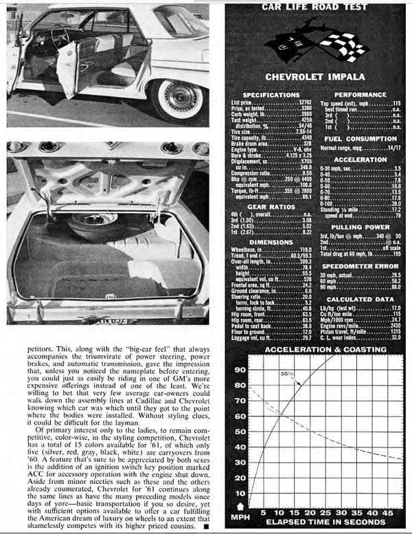 Vintage Car Life Road Test: 1961 Chevrolet Impala 348 V8 With Turboglide - "A Triumph Of Contemporary American Car Design" 10 61 10