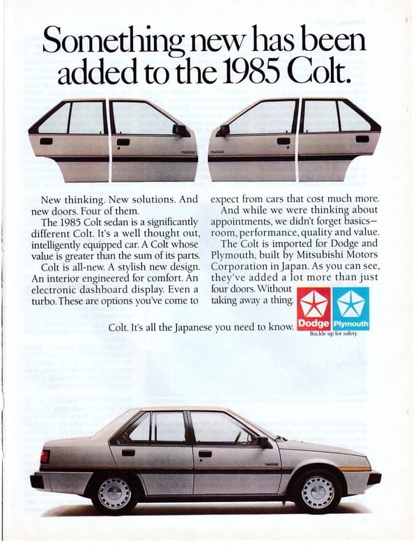 My 1986 Dodge Colt: Angular Mid-'80s Moparbishi With 4 Doors For A Young Family 3 1985 colt ad 4 doors
