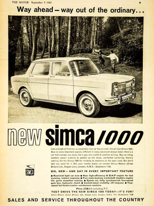 Curbside Classic: 1965 Abarth-Simca 2000 GT Corsa – Turin And Poissy, Nitro And Glycerin 3 simca 1000 UK ad edited