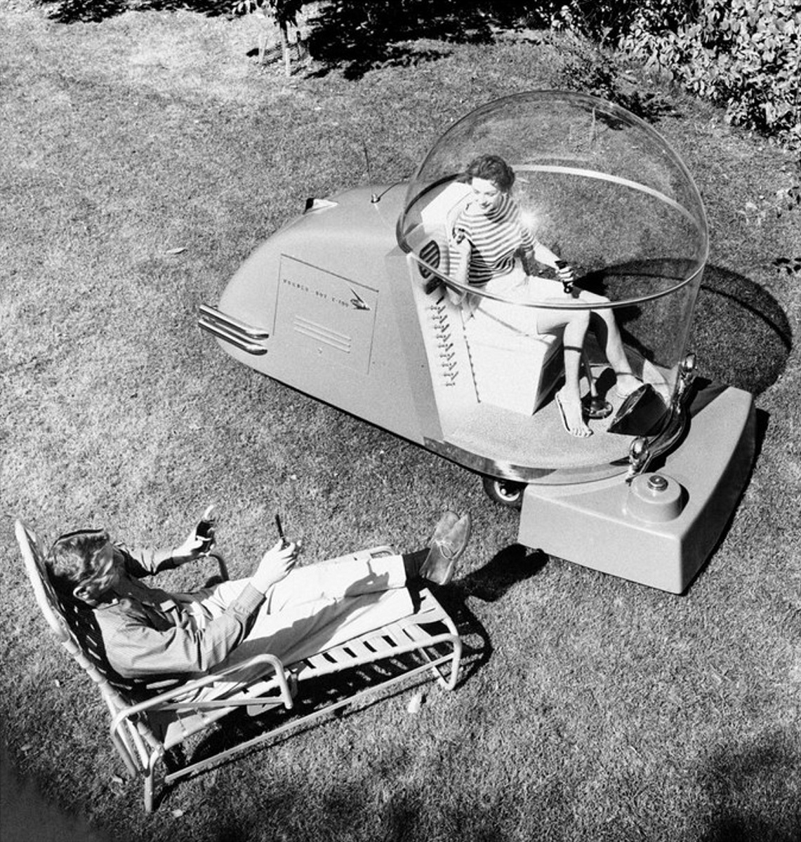 Vintage Wishful Thinking Lazy Man s Power Mower Air Conditioned Luxury Curbside Classic
