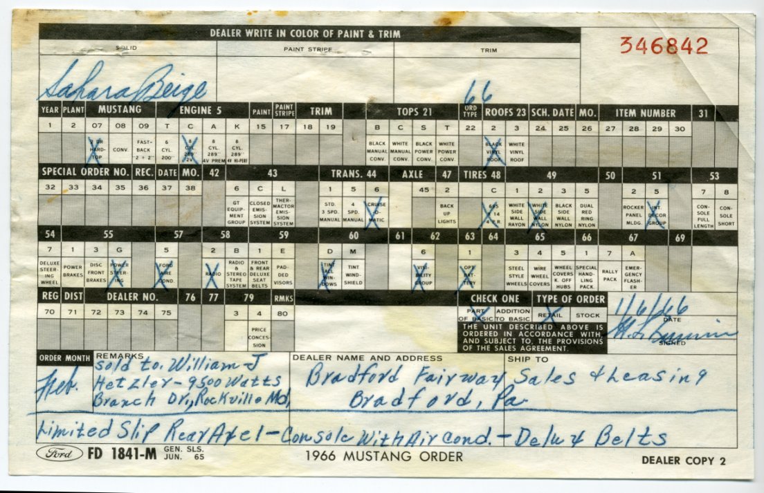 1968 Ford mustang build sheet #3
