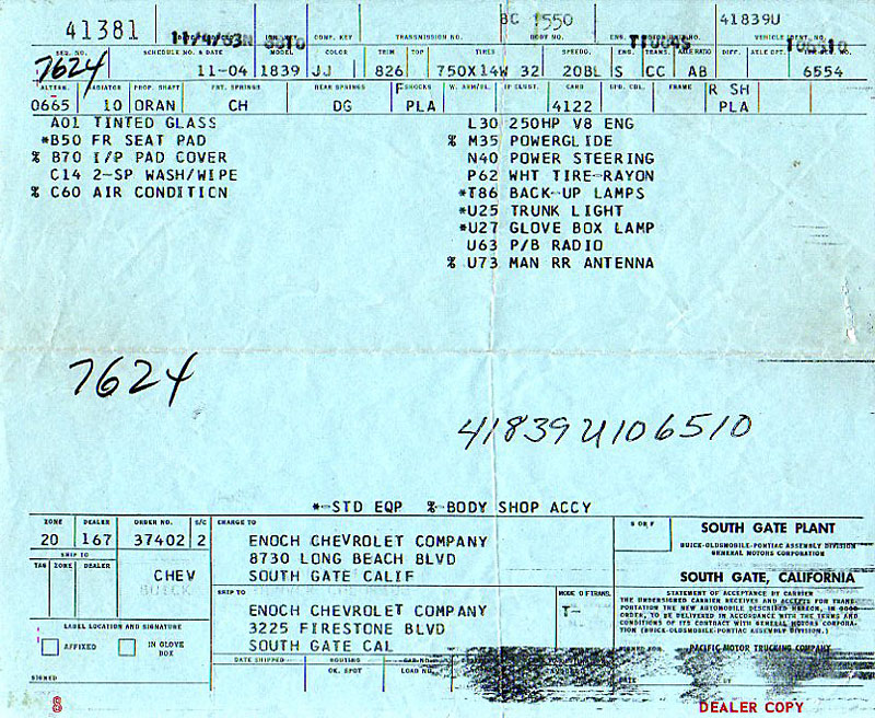 Ford build sheets vin number