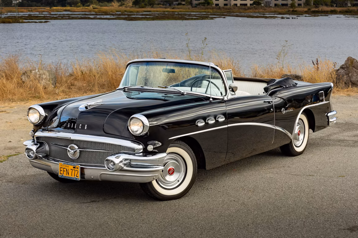 1956 Buick Special Convertible: A Two-Owner Fifties Dreamboat 1 Driver front 3q picture of black 1956 Buick Special Convertible in front of a lake
