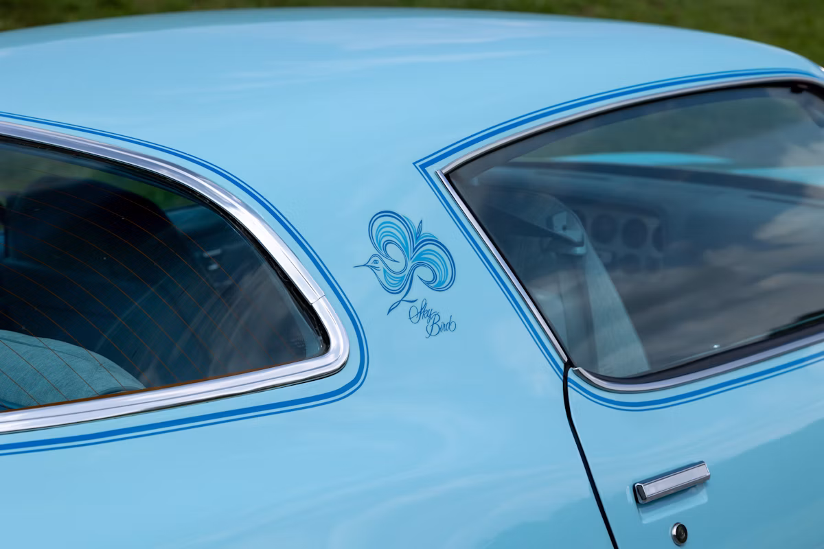 1978 Pontiac Firebird Esprit Sky Bird: A No-Reserve Chance To Own A Cosmetically Restored Museum Car 2 Sky Bird decal on B-pillar of blue 1978 Pontiac Firebird